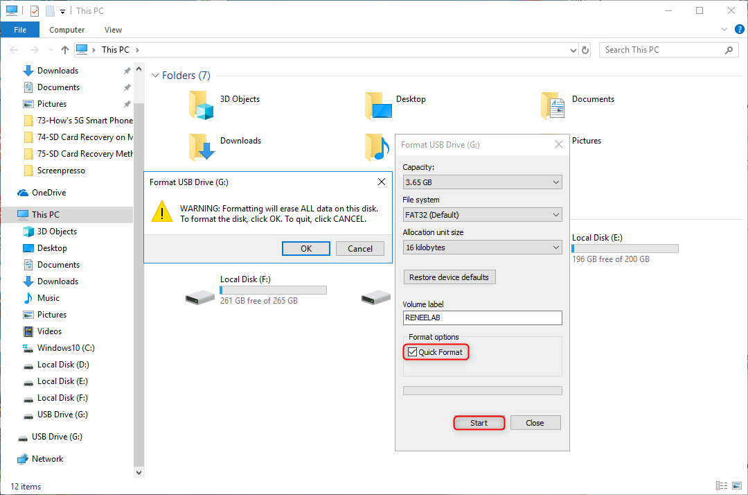 Interfaccia per formattare il disco virtuale come NTFS