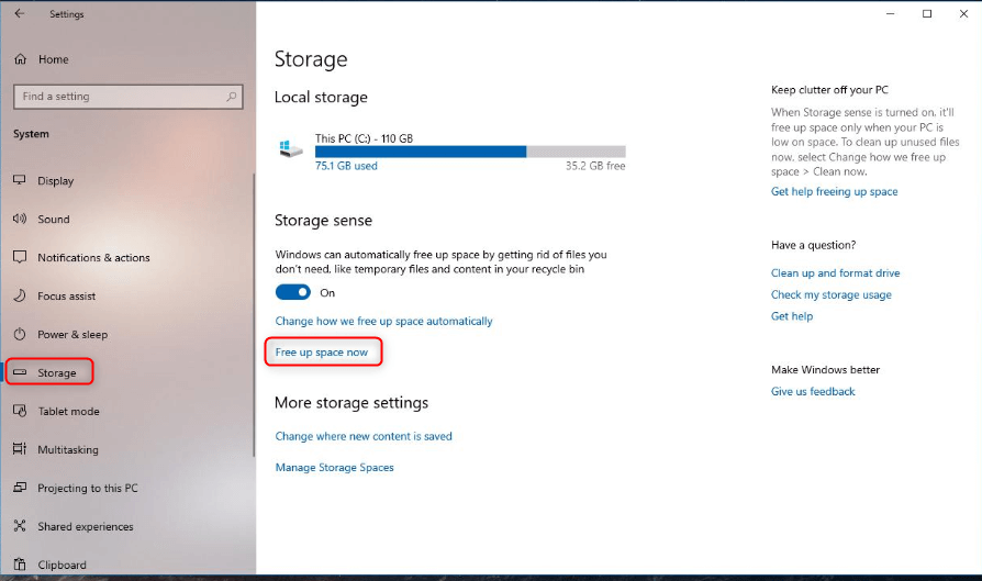 how to free up disk space now