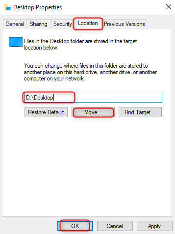 move desktop to another drive