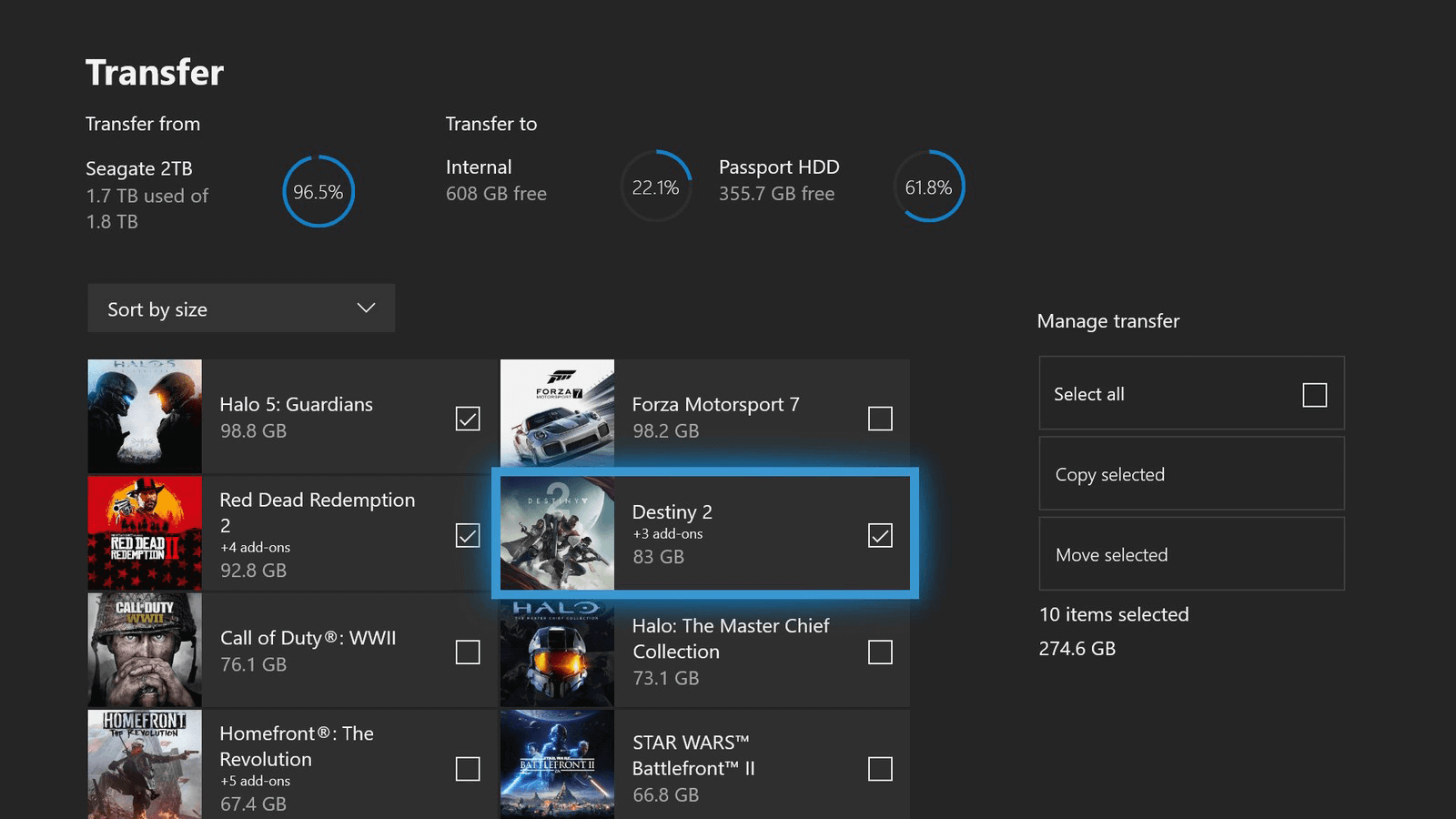 select the target games and move to external SSD in xbox one