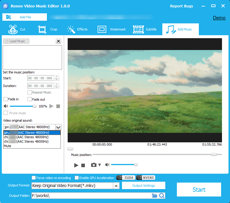 select the original video sounds in Renee Video Editor