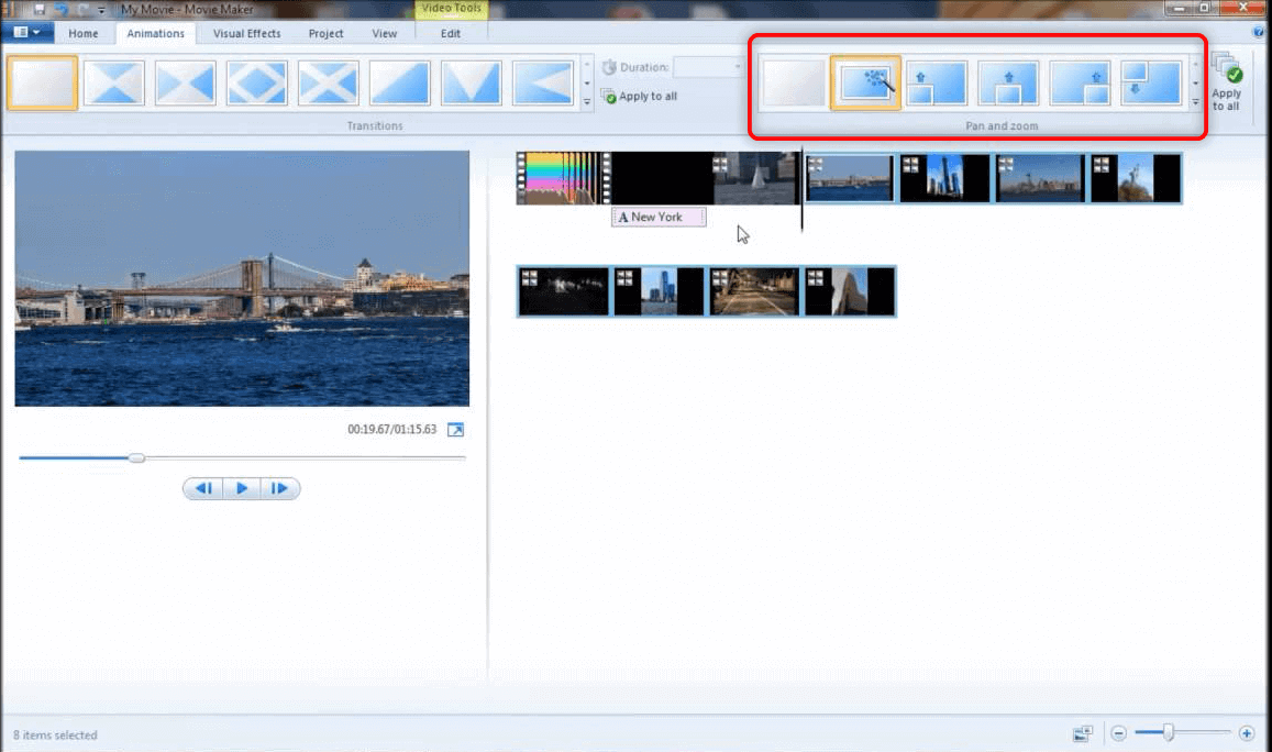 use pan and zoom function in windows movie maker to zoom video