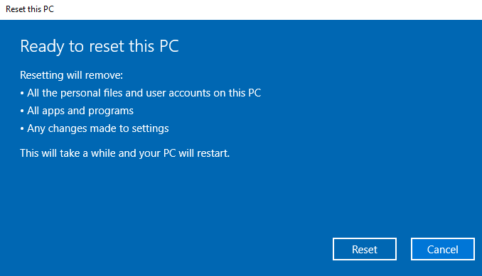 Ready to reset Windows 10