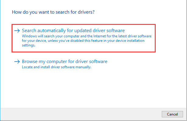 search automatically for updated driver software