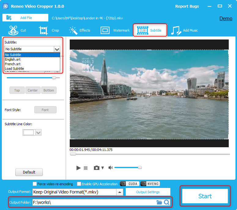 load subtitle files and select the subtitle for the video