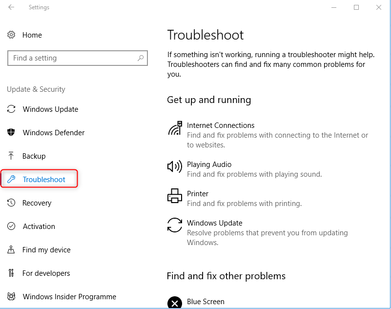 select troubleshoot in the left side of windows