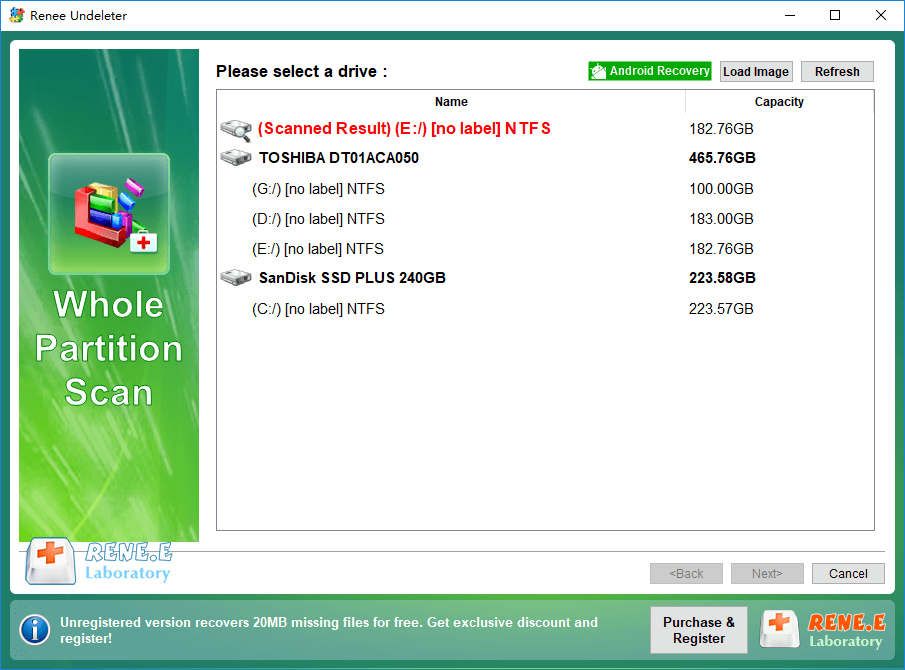 Format Recovery Selecting Partitions to Scan