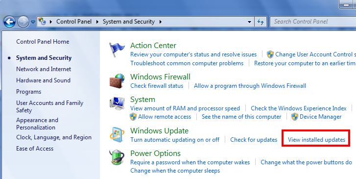 view installed updates in Windows 7