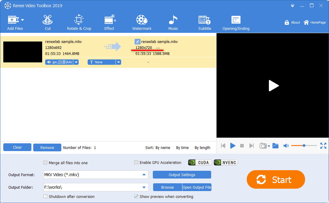 change mkv video 720p with renee video toolbox