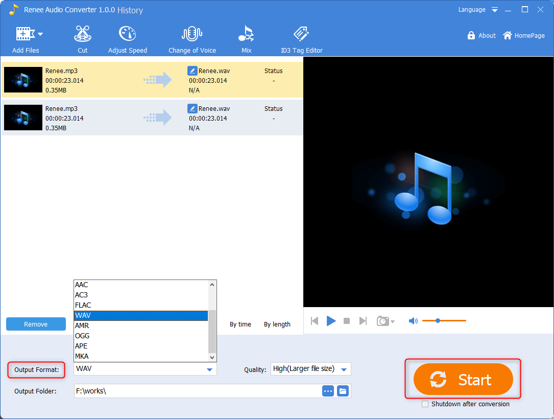 use renee audio converter to convert music formats