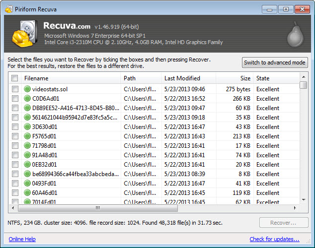 check the files to recover sd card files in recuva