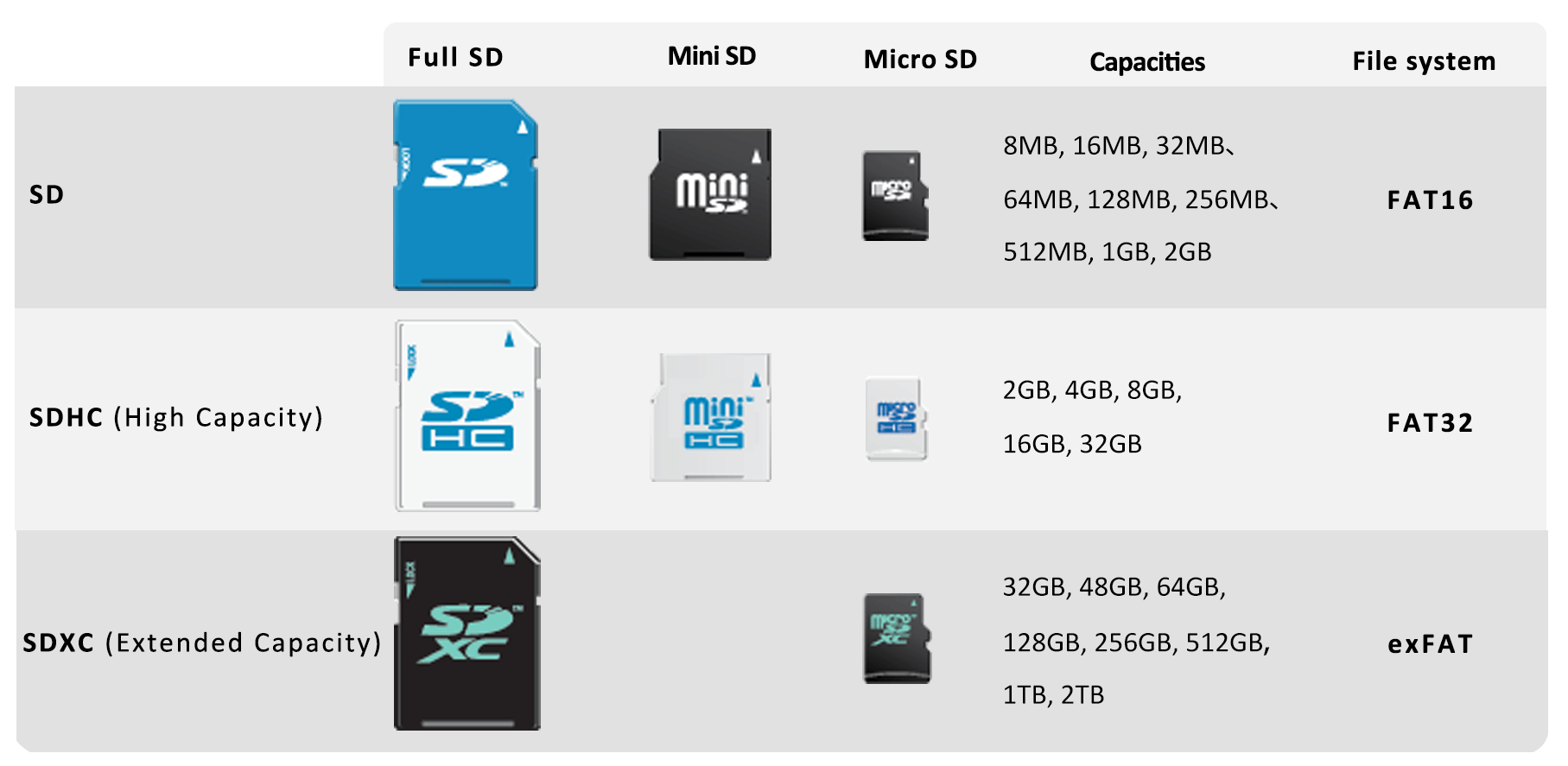 confronto tra scheda sd mini sd e micro sd