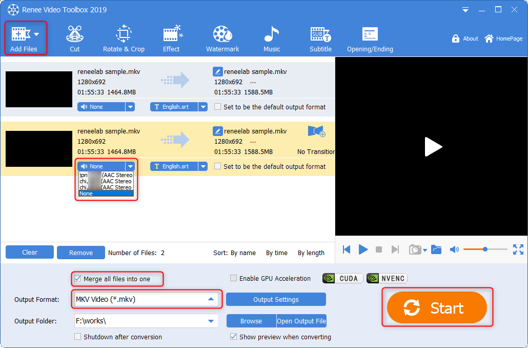 select mkv audio tracks in renee video editor pro