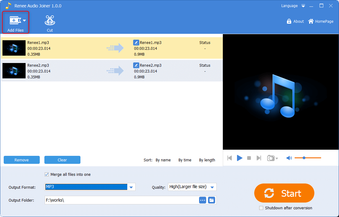 add mp3 files in renee audio tools