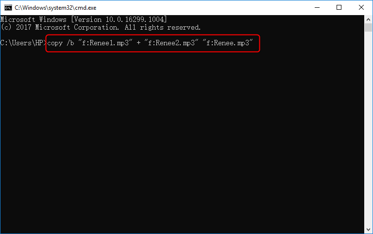 use command prompt to copy and merge mp3