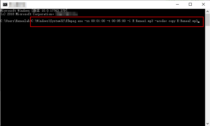 use command prompt and ffmpeg to cut music