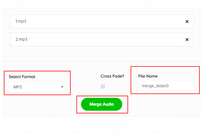 select format and file name for the merged audio files