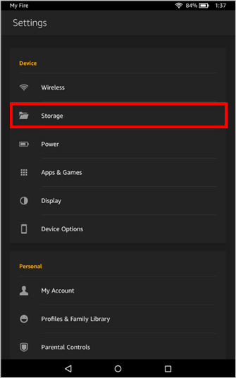 go to kindle storage in settings