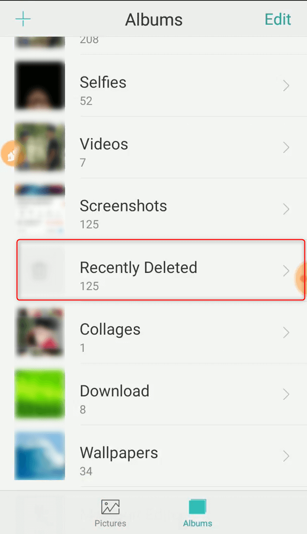 tap to run recovery of deleted photos in android