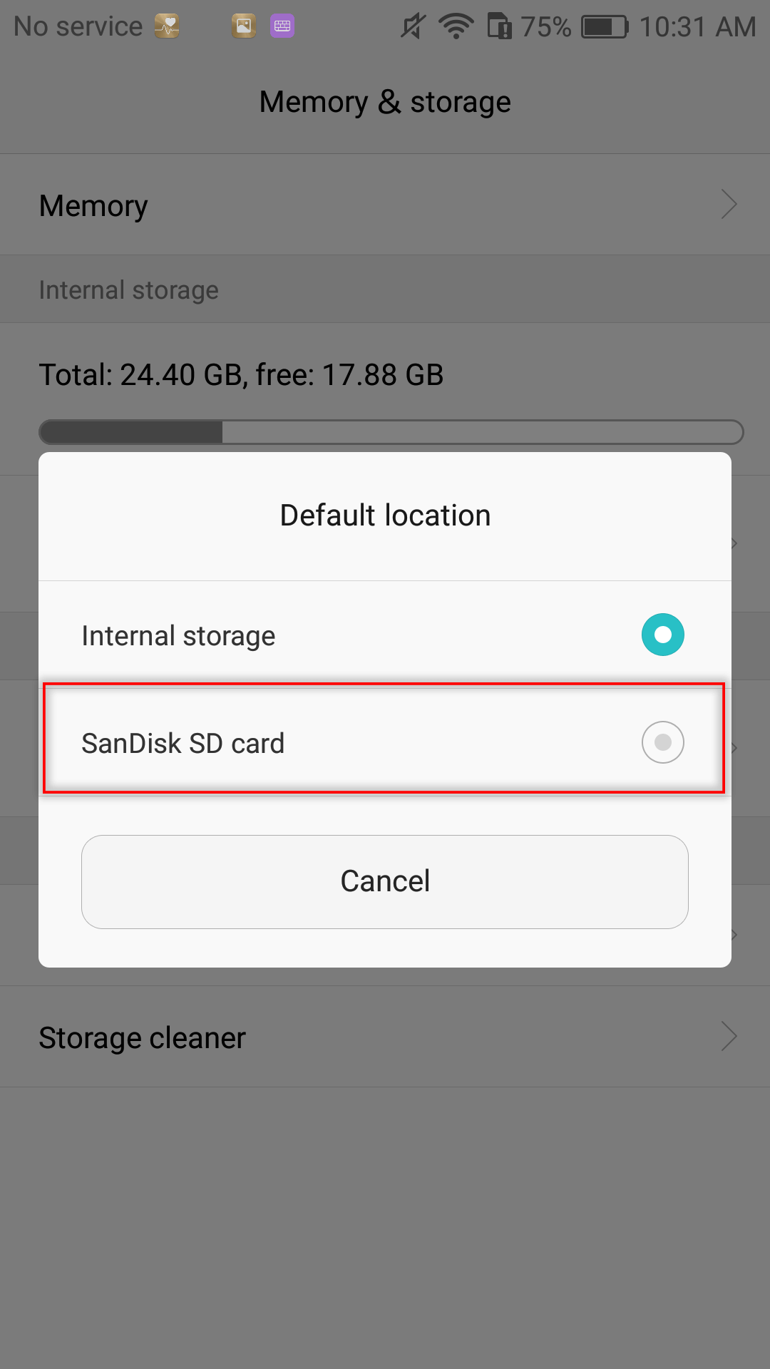change sd card as default location in huawei