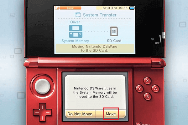 tap move to transfer the 3ds sd card data