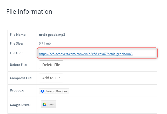 link to the file url in file information page in aconvert
