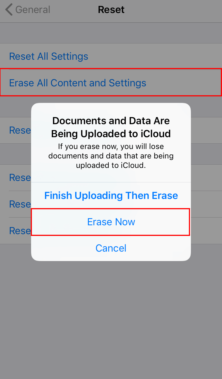 clear all contents and settings in iphone