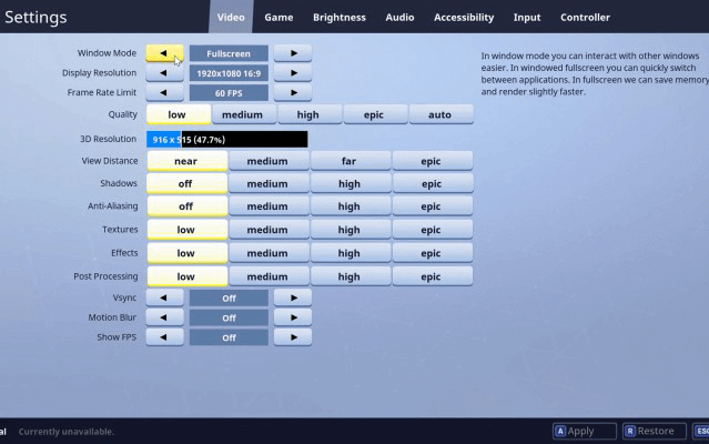 adjust the values in graphics settings