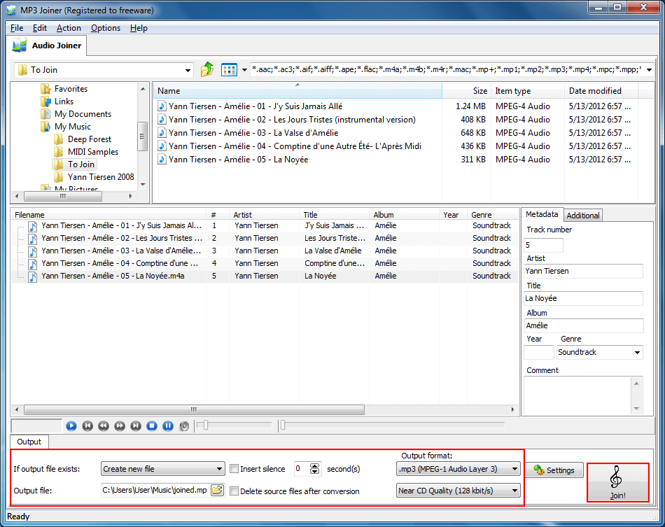 set output settings in mp3 joiner