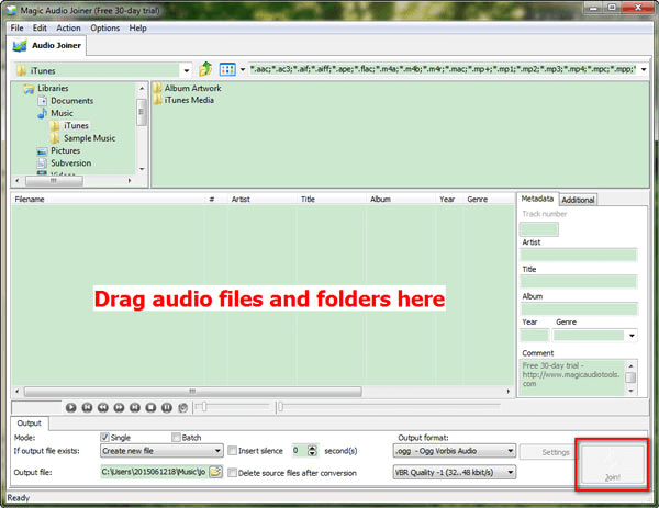 drag audio files to mp3 joiner