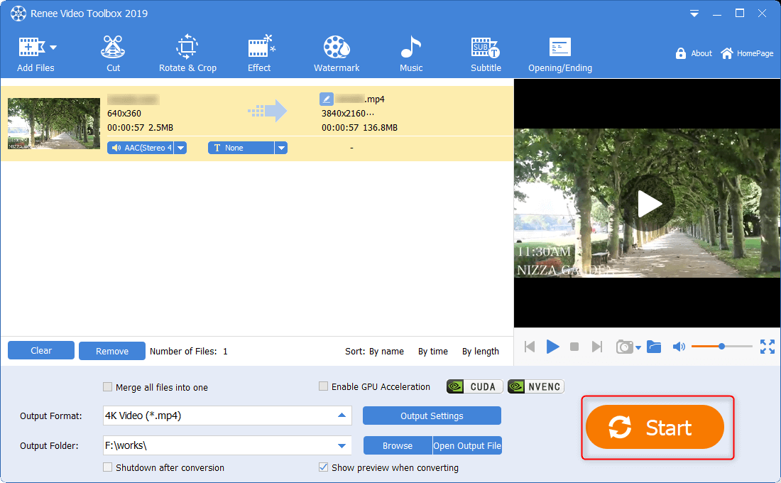 click start to save the video in renee video editor pro