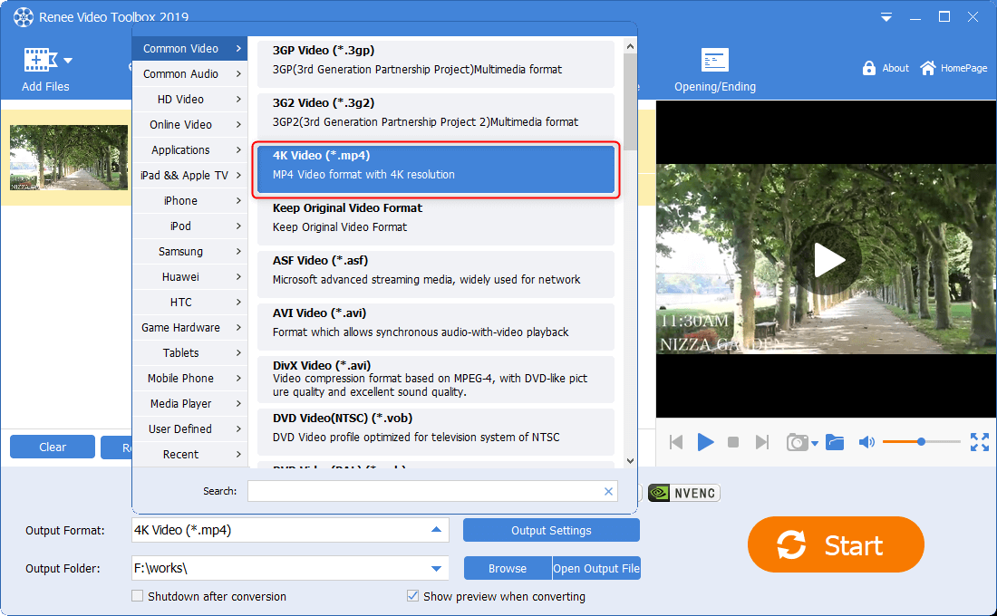 select 4k mp4 format in renee video editor pro