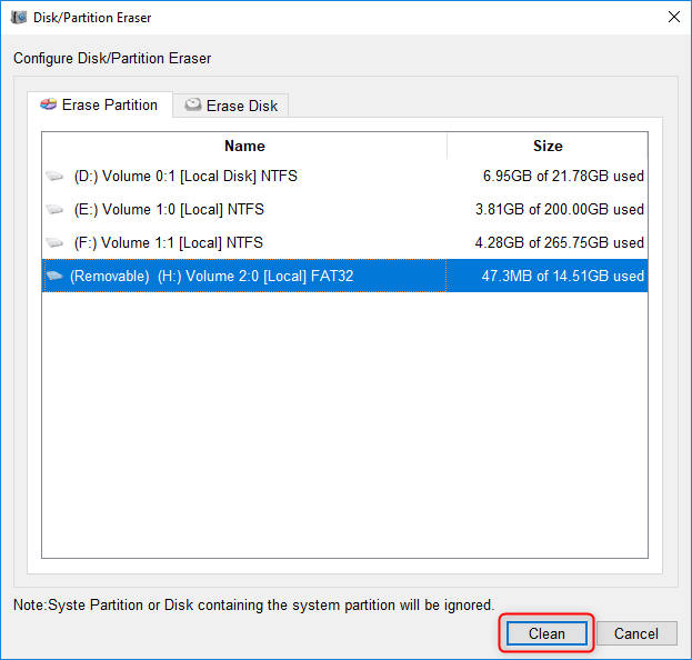 confiure and select which disk should be erased in renee undeleter