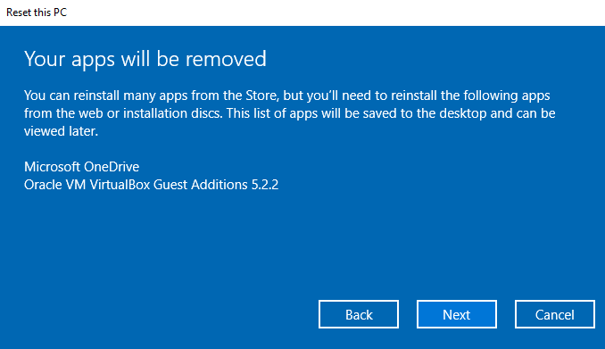 reset this pc and remove apps