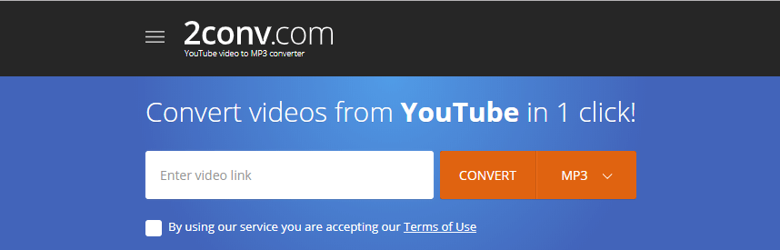 use 2conv to convert video to mp3