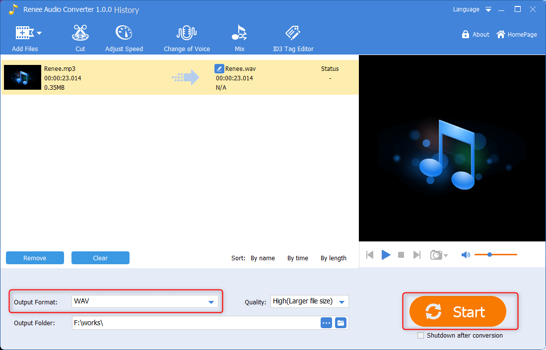 how to convert mp3 to wav in renee audio converter