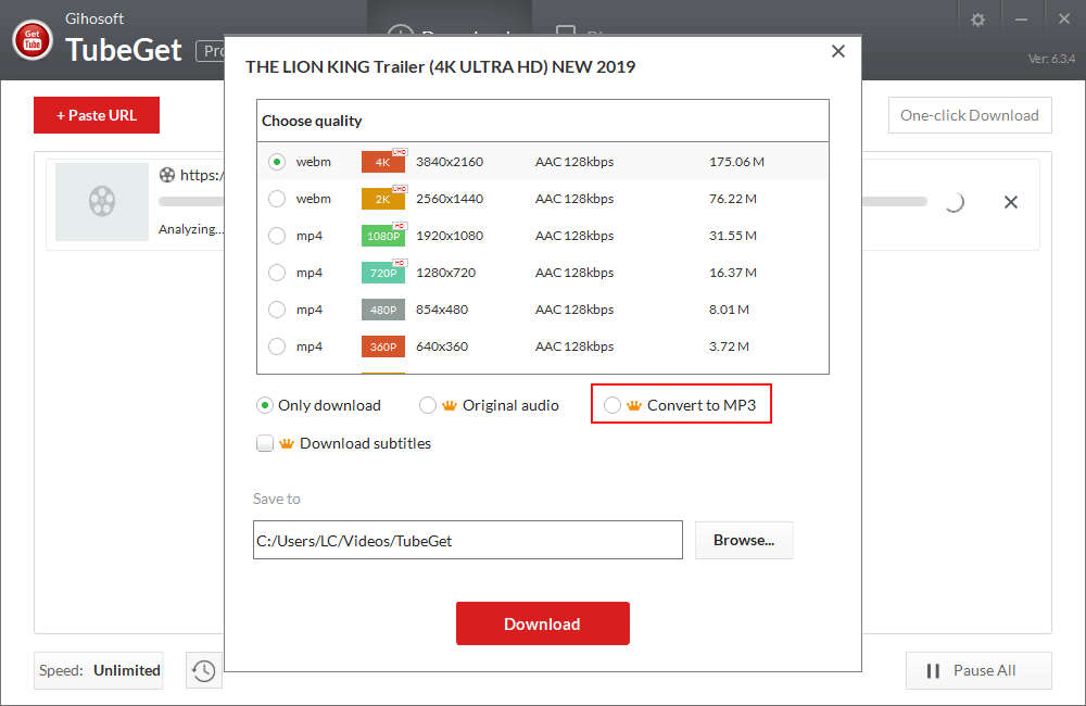 convert youtube to 320kbps mp3 on Gihosoft TubeGet