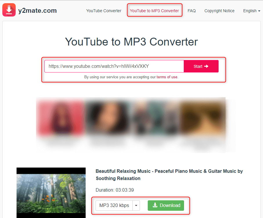 download and convert youtube video to 320kbps mp3 on y2mate