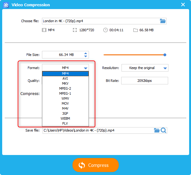 choose one output format to save the file in renee video editor