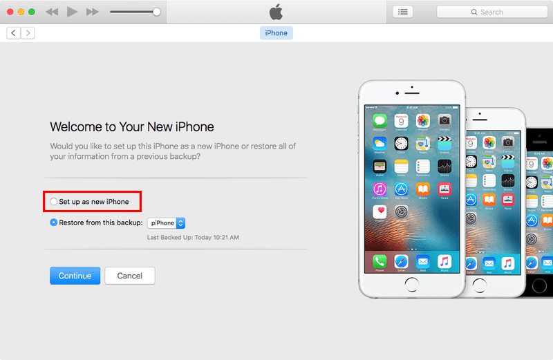 set a iphone as new iphone account