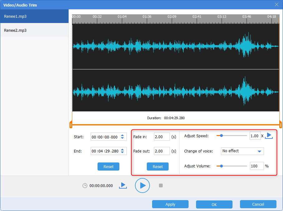 set some effects to audios in renee audio tools