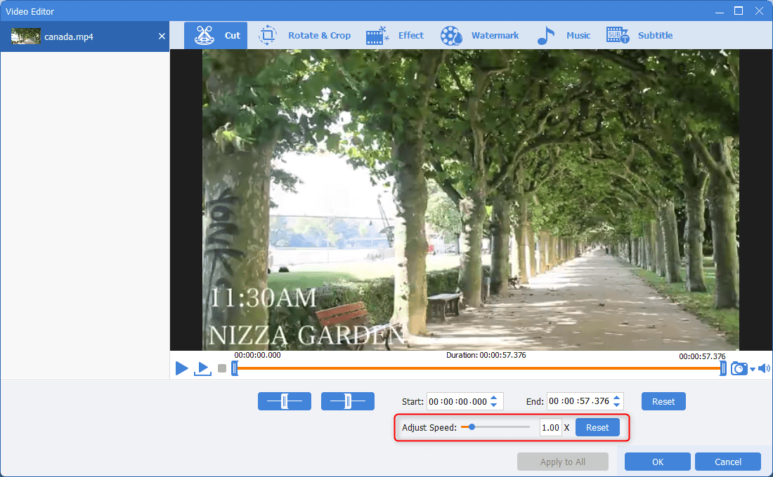 adjust playback speed in renee video editor pro