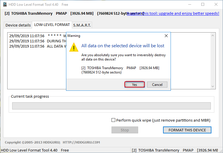 Hdd llf level format tool