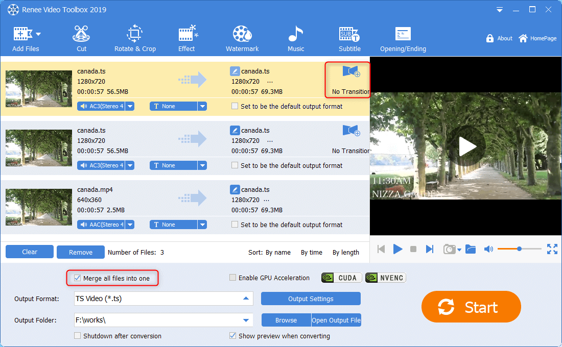 combine all ts files with other videos in renee video editor pro