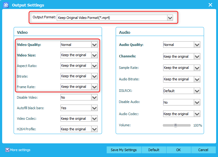 select the higher parameters to improve video quality