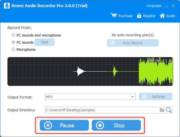 click to stop recording audios in renee audio recorder