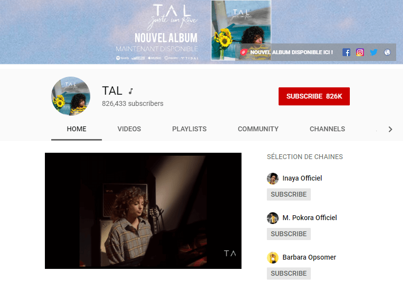 a youtube music channel from france tal