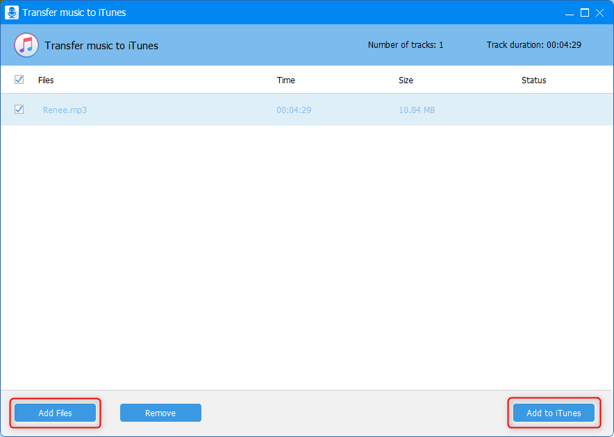 transfer mp3 music to itunes in renee audio tools
