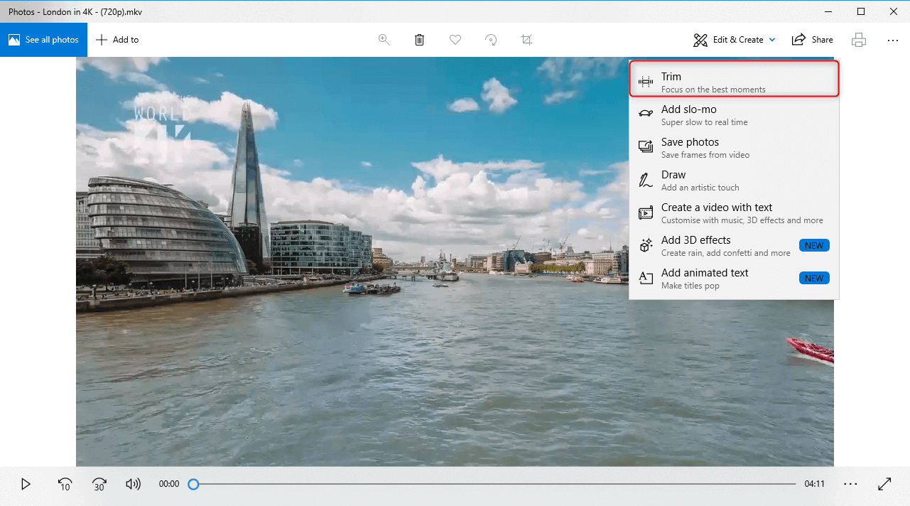 use windows photos as a video splitter