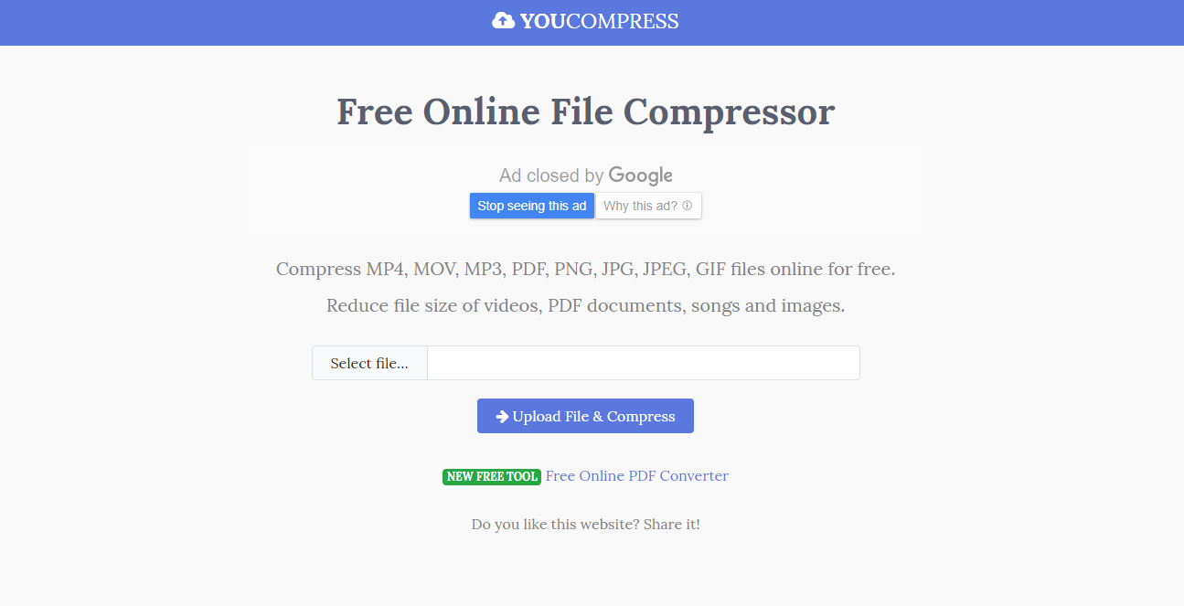 go to the youcompressor website to compress the audio file